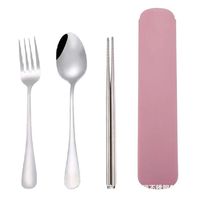 stainless steel chopsticks spoon Fork three-piece tableware affordable student gift outdoor LOGO tableware set Wholesale
