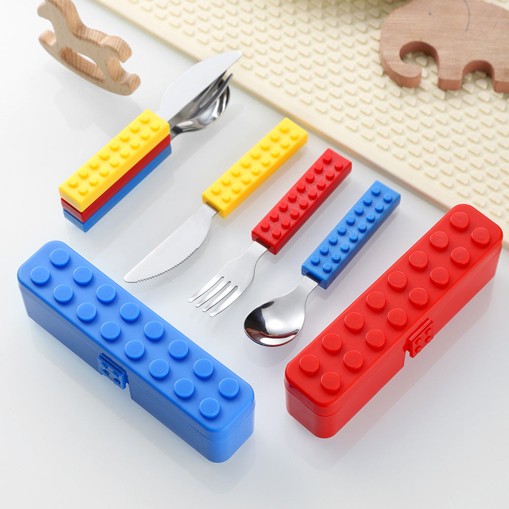 Amazon Building Blocks Children's Knife, Fork and Spoon Creative Splicable Western Tableware Cute and Interesting Baby Fork and Spoon Set Wholesale