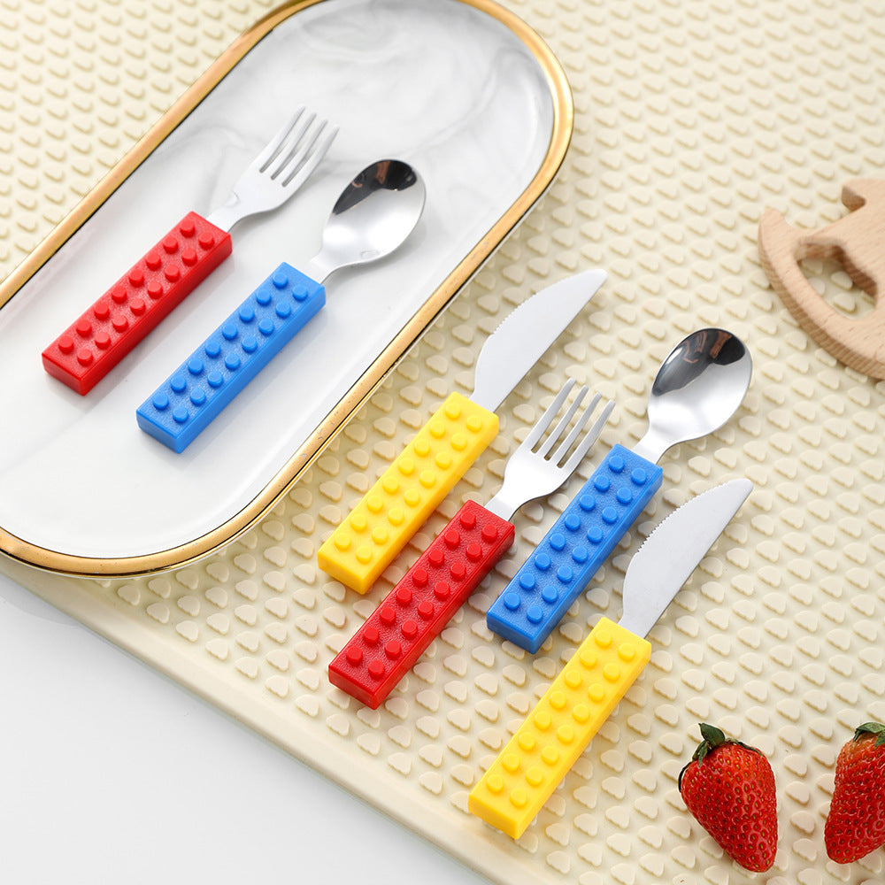 Amazon Building Blocks Children's Knife, Fork and Spoon Creative Splicable Western Tableware Cute and Interesting Baby Fork and Spoon Set Wholesale