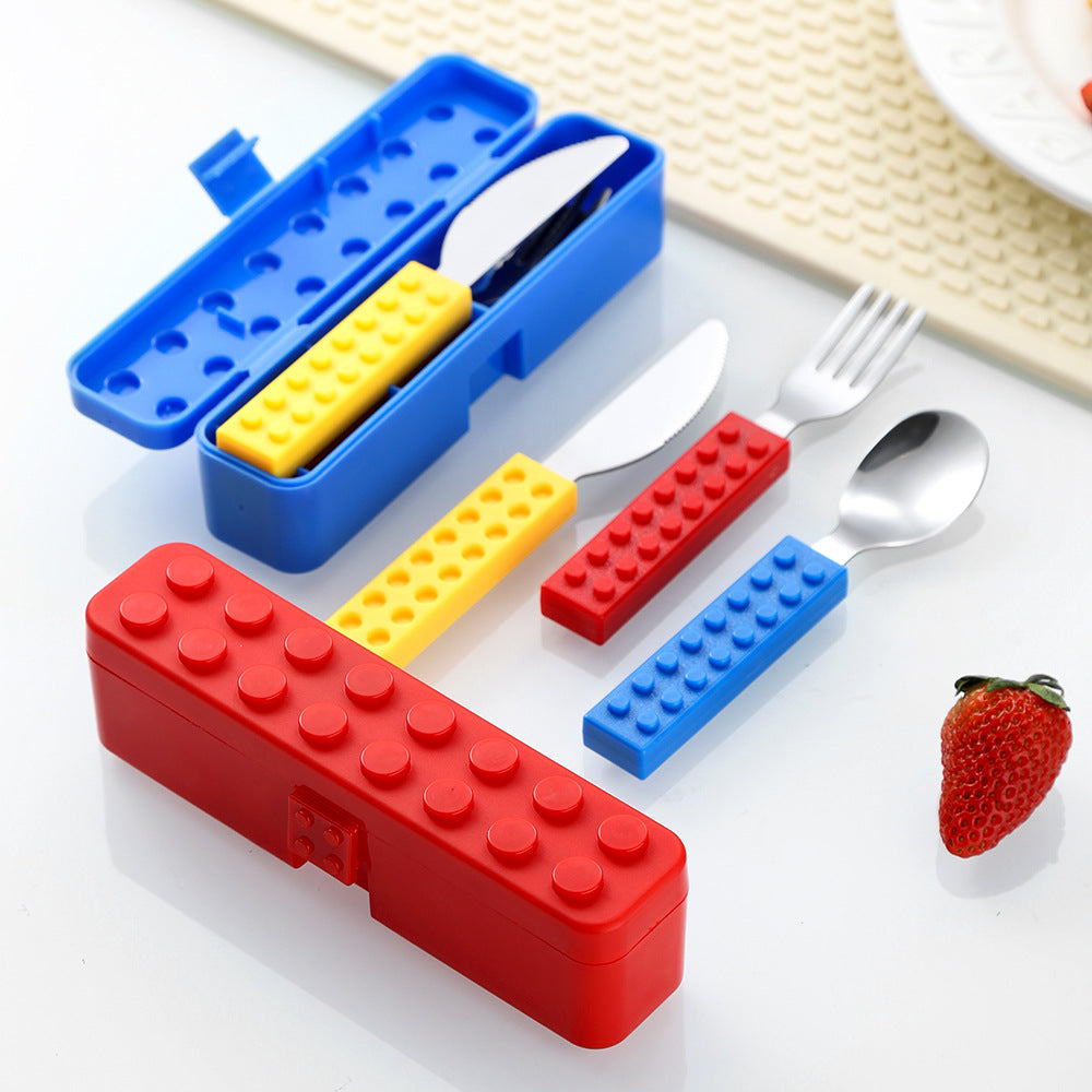 Amazon Building Blocks Children's Knife, Fork and Spoon Creative Splicable Western Tableware Cute and Interesting Baby Fork and Spoon Set Wholesale