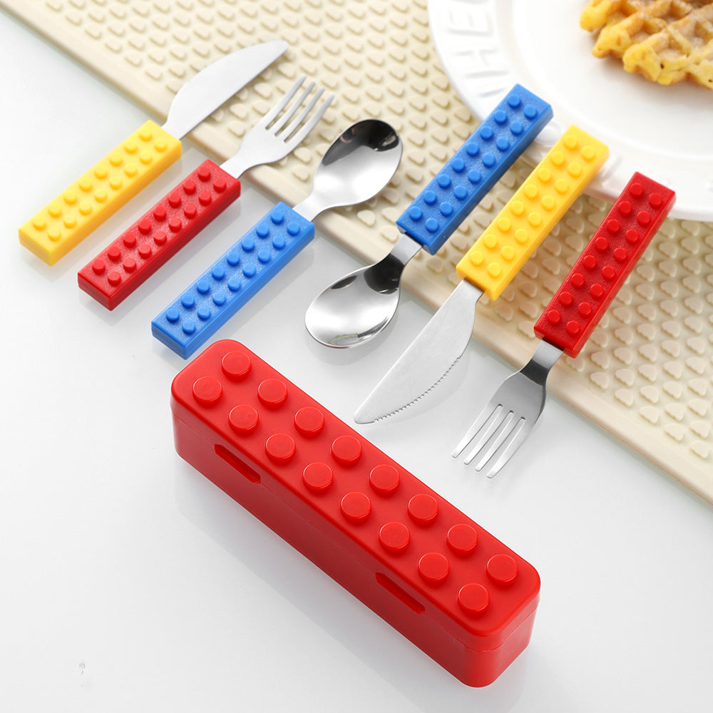 Amazon Building Blocks Children's Knife, Fork and Spoon Creative Splicable Western Tableware Cute and Interesting Baby Fork and Spoon Set Wholesale