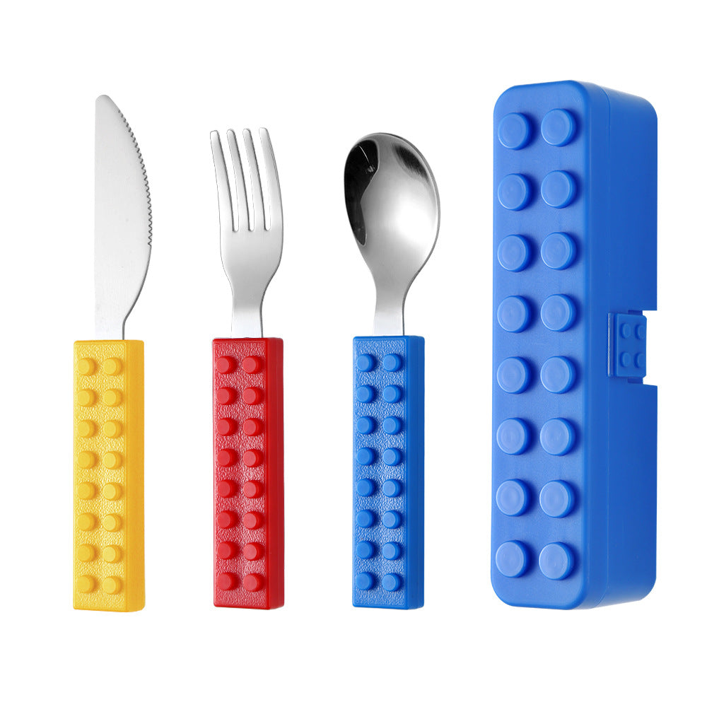 Amazon Building Blocks Children's Knife, Fork and Spoon Creative Splicable Western Tableware Cute and Interesting Baby Fork and Spoon Set Wholesale