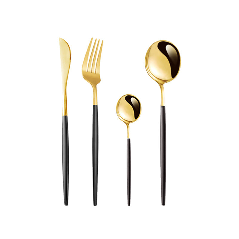24PCs Stainless Steel Tableware Knife, Fork and Spoon Portuguese Set Tableware Western Food Four Main Pieces Steak Knife, Fork and Spoon