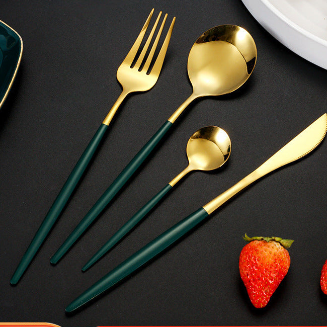 24pcs  Stainless Steel Portuguese Knife and Fork Spoon Main Four-piece Set Amazon Painted Steak Knife and Fork Spoon Tea Spoon Gold