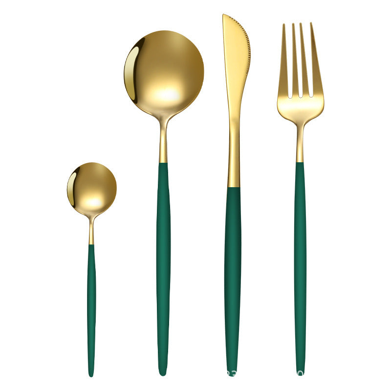 24pcs  Stainless Steel Portuguese Knife and Fork Spoon Main Four-piece Set Amazon Painted Steak Knife and Fork Spoon Tea Spoon Gold