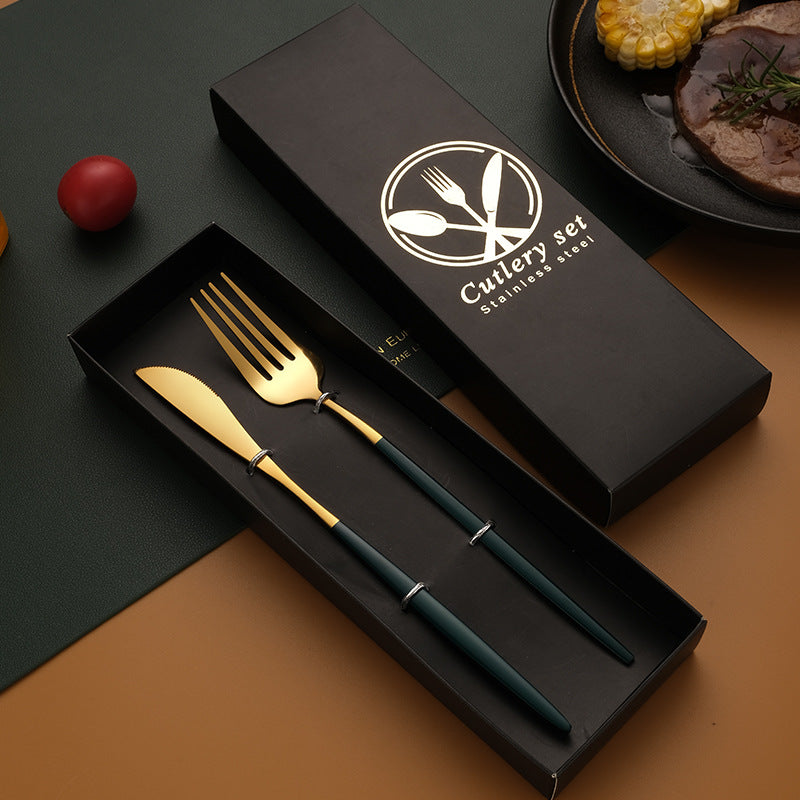 Stainless Steel Tableware Gift Box suit Portuguese Steak Knife and Fork Spoon Chopsticks Two-piece Western Tableware Gift Box