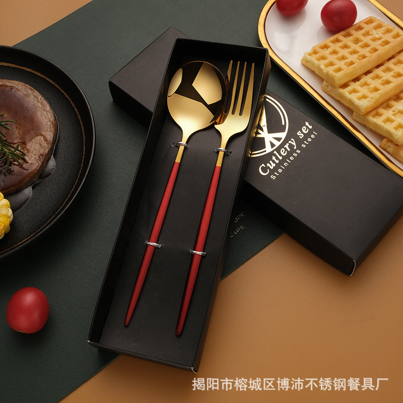 Stainless Steel Tableware Gift Box suit Portuguese Steak Knife and Fork Spoon Chopsticks Two-piece Western Tableware Gift Box
