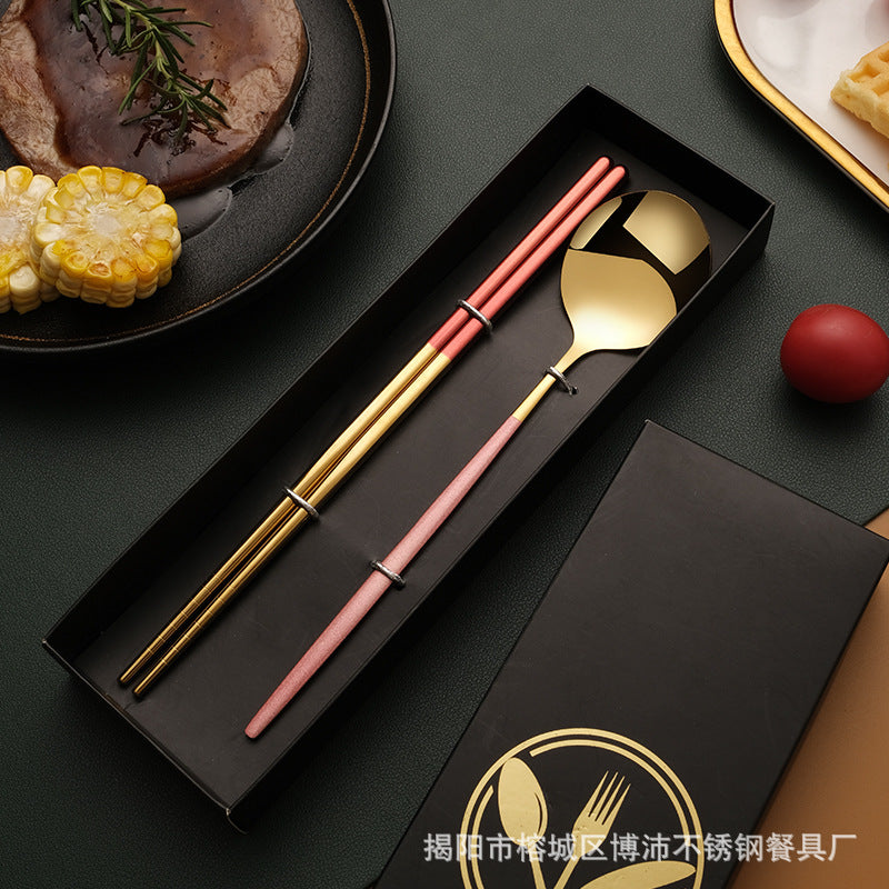 Stainless Steel Tableware Gift Box suit Portuguese Steak Knife and Fork Spoon Chopsticks Two-piece Western Tableware Gift Box