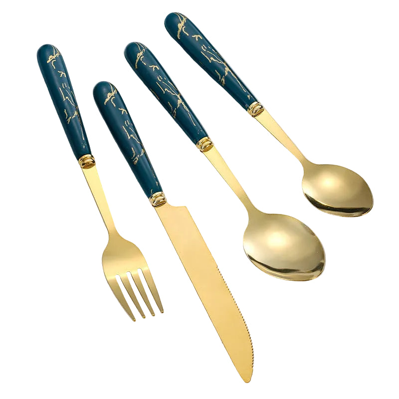 Stainless Steel Tableware Set Dark Green 24-piece Gift Box Steak Knife Hotel Western Food Spoon