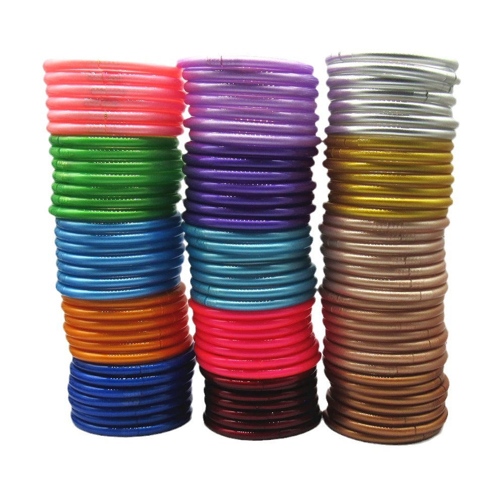 Amazon hot sale PVC silicone tube gold powder bracelet cross-border Jelly bangles hot bracelet 7 Layers