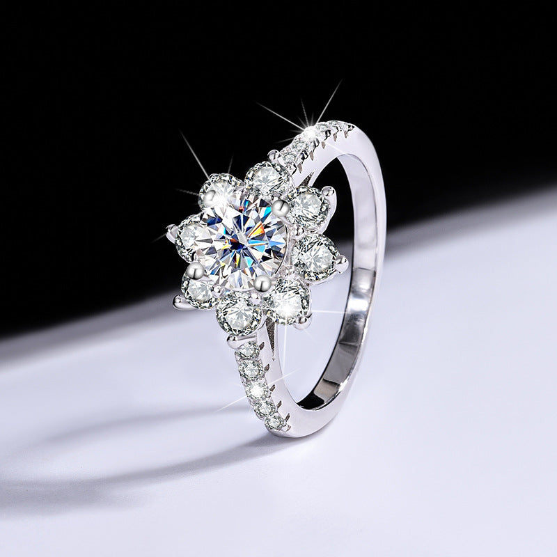 Sterling Silver 925 Moissanite Ring for Women, Silver Ring with Flower Design, Diamond Ring, Tiktok Live Streaming, Real Diamond Supply, Dropshipping, Light Luxury