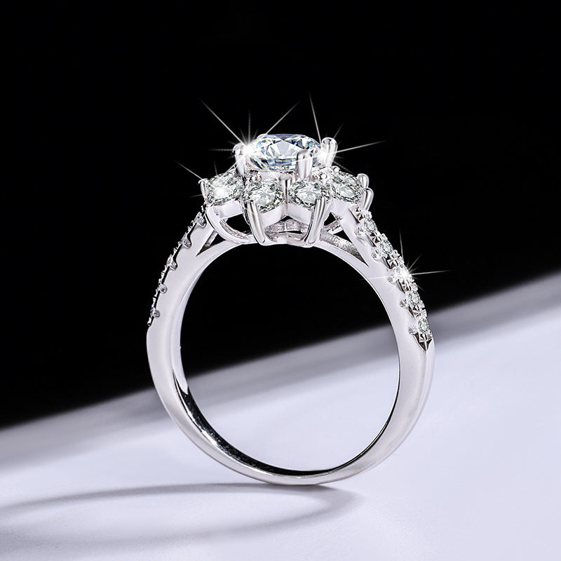 Sterling Silver 925 Moissanite Ring for Women, Silver Ring with Flower Design, Diamond Ring, Tiktok Live Streaming, Real Diamond Supply, Dropshipping, Light Luxury