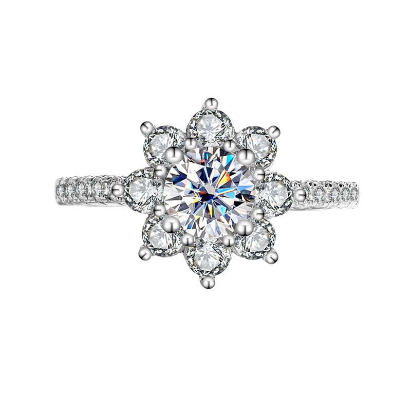 Sterling Silver 925 Moissanite Ring for Women, Silver Ring with Flower Design, Diamond Ring, Tiktok Live Streaming, Real Diamond Supply, Dropshipping, Light Luxury