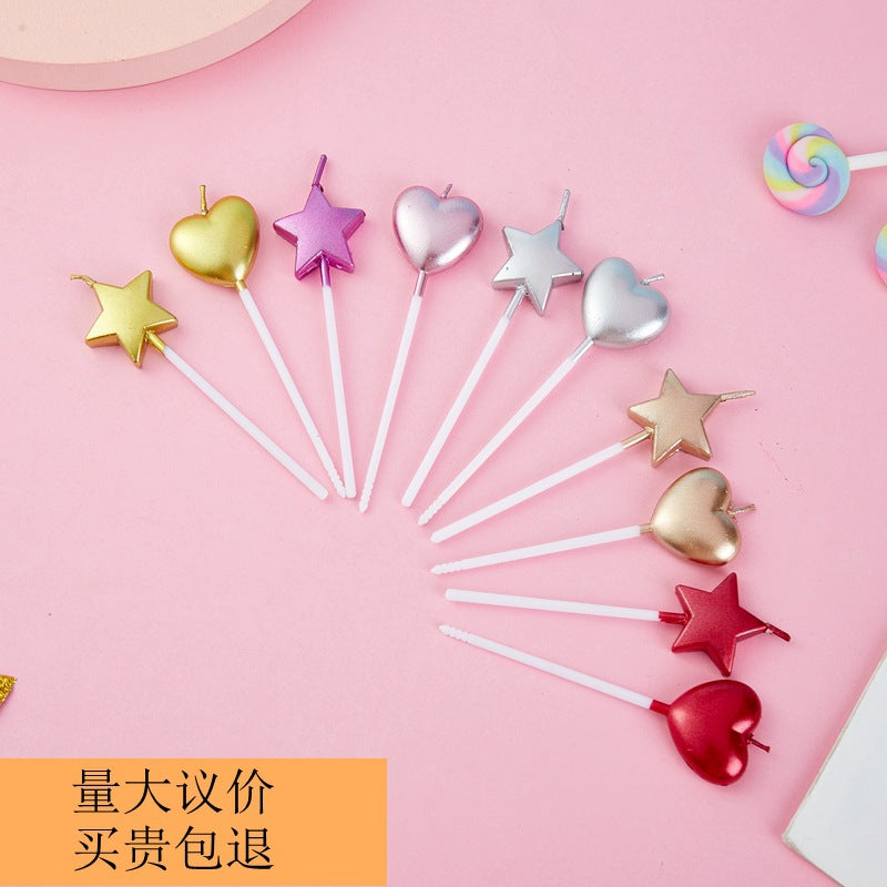 Birthday Candle Love Star Gold Plated Candle Lollipop Candle Birthday Cake Plug-in Candle Baking Supplies