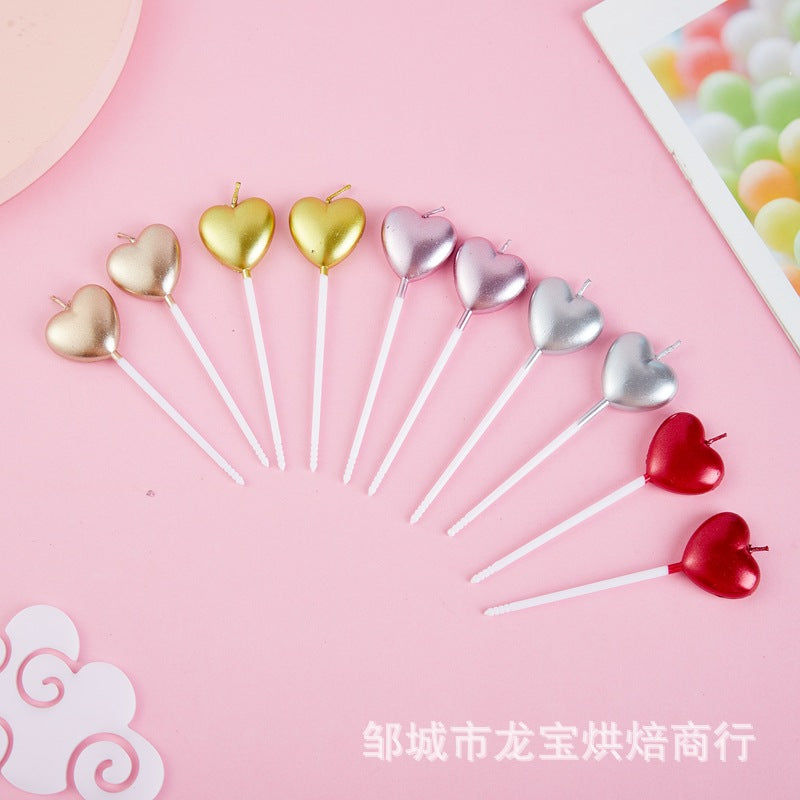 Birthday Candle Love Star Gold Plated Candle Lollipop Candle Birthday Cake Plug-in Candle Baking Supplies