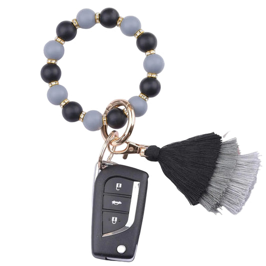 Cotton Tassel Keychain Food-Grade Silicone Beaded Bracelet Handmade