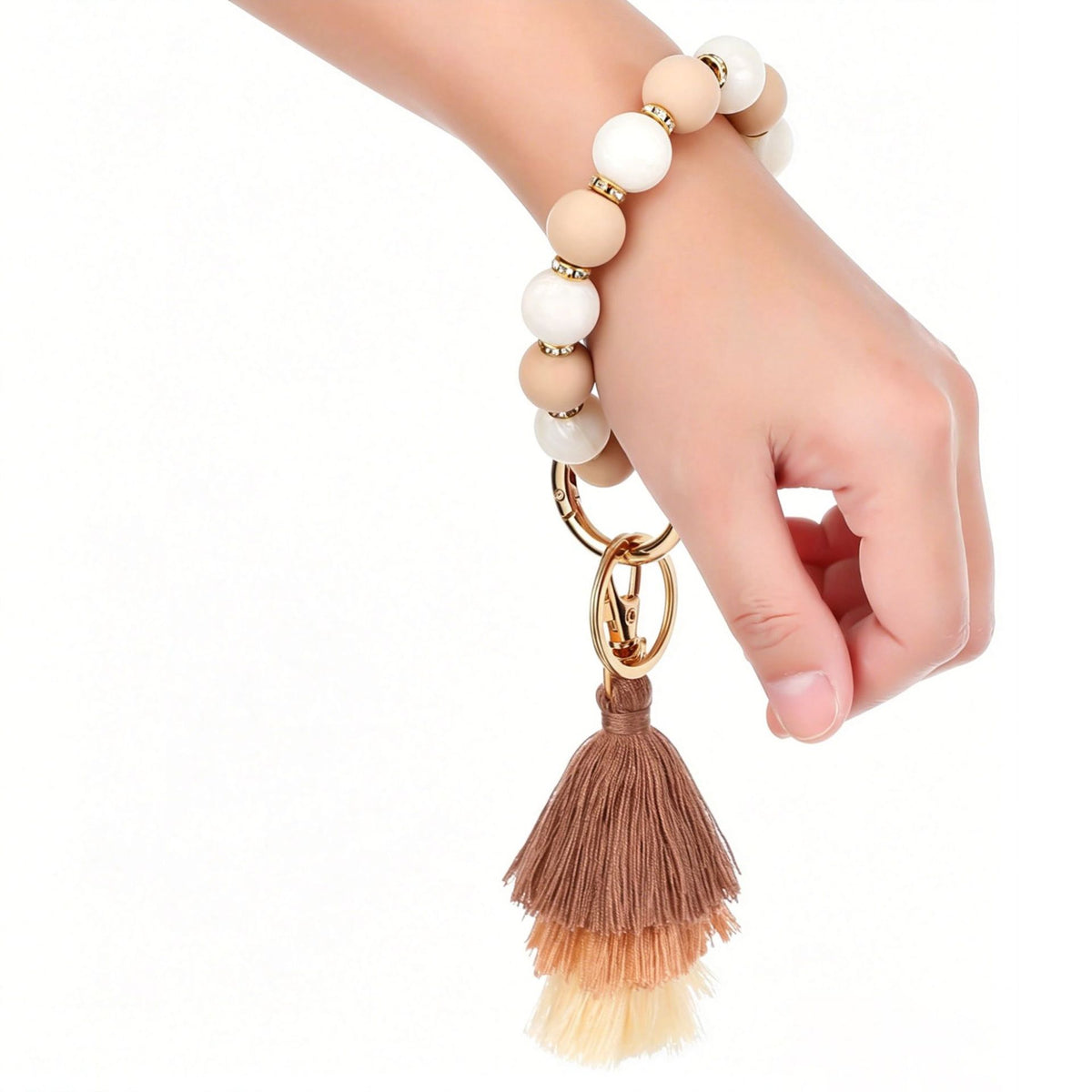 Cotton Tassel Keychain Food-Grade Silicone Beaded Bracelet Handmade