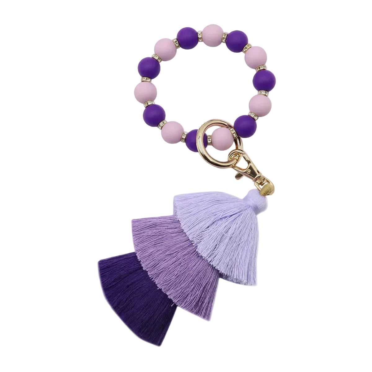 Cotton Tassel Keychain Food-Grade Silicone Beaded Bracelet Handmade