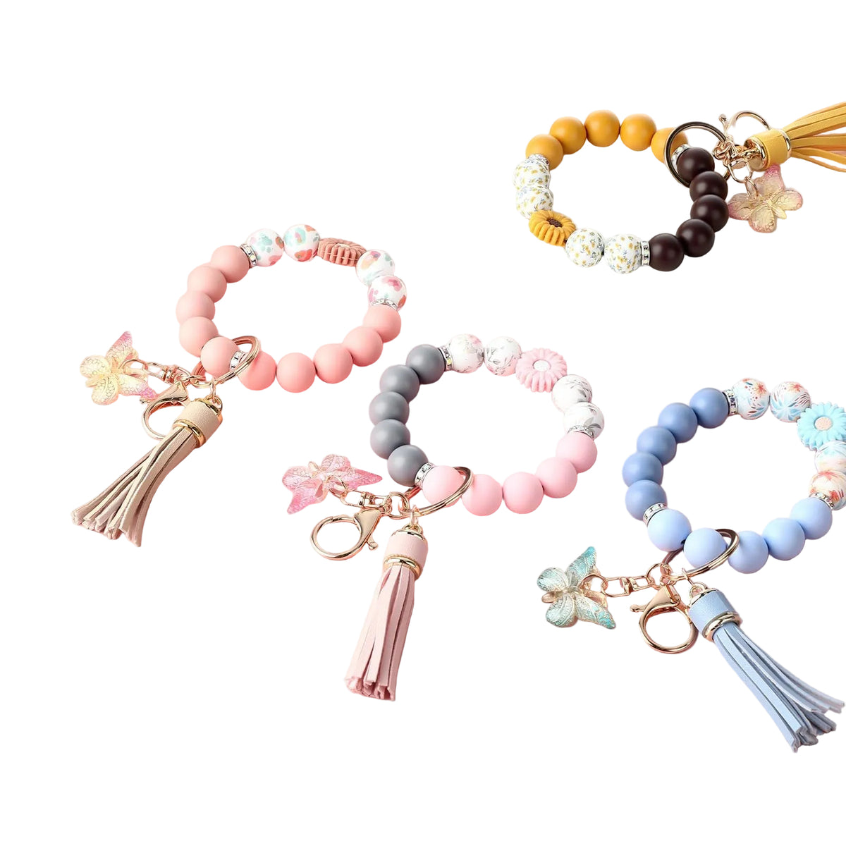 Cute  Daisy Silicone Beads and Butterfly Pendant Suitable for Women's Car Keychains