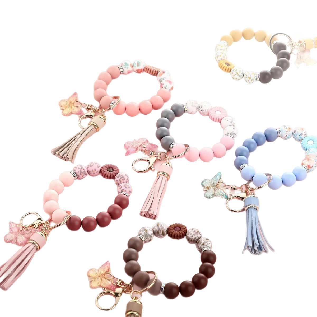 Cute  Daisy Silicone Beads and Butterfly Pendant Suitable for Women's Car Keychains
