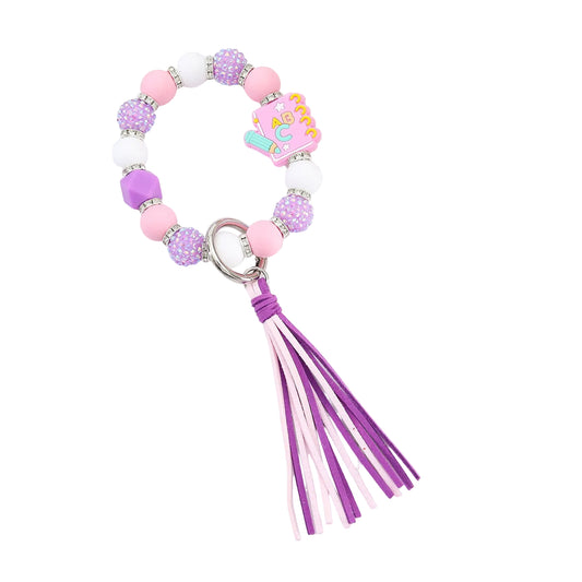 Cartoon Beaded Tassel Keychain Macaron-Colored Silicone Women's Bag Pendant