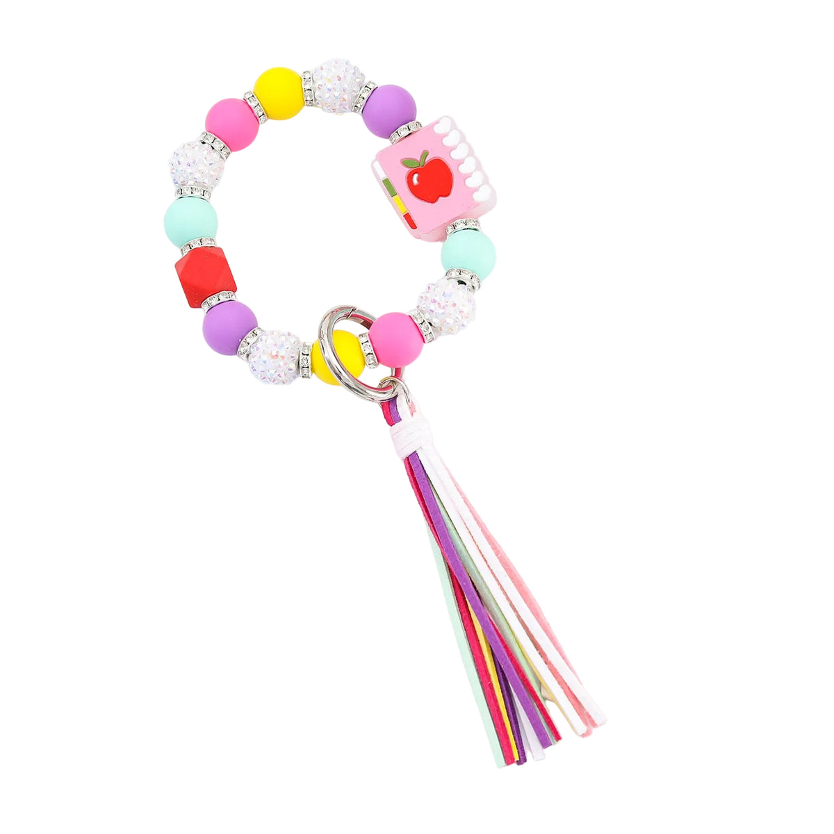 Cartoon Beaded Tassel Keychain Macaron-Colored Silicone Women's Bag Pendant