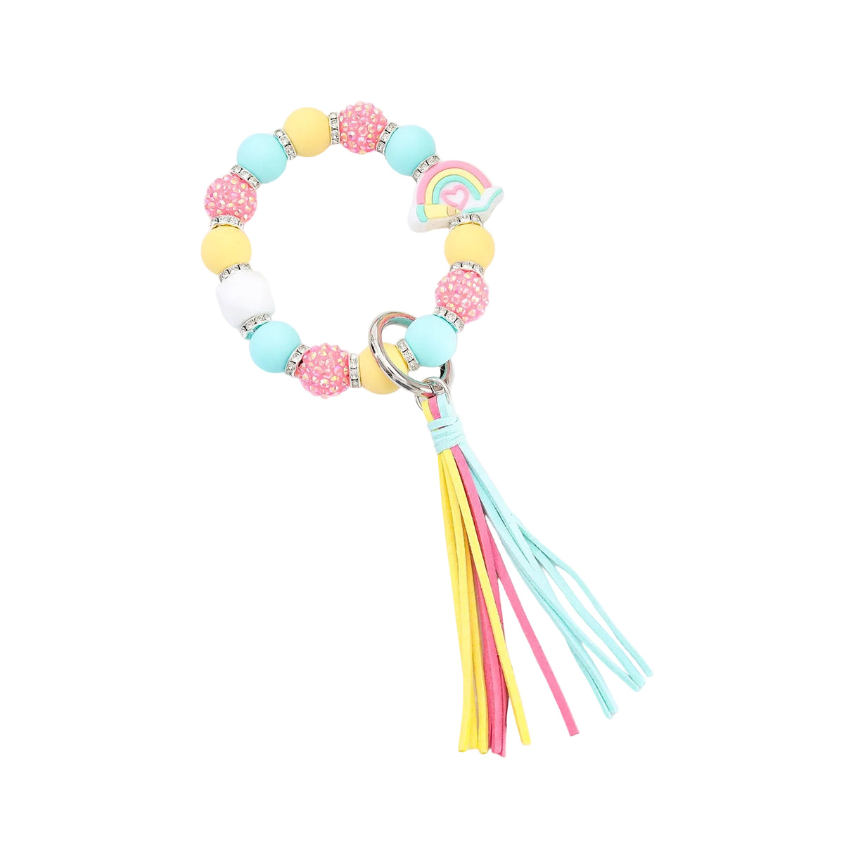 Cartoon Beaded Tassel Keychain Macaron-Colored Silicone Women's Bag Pendant