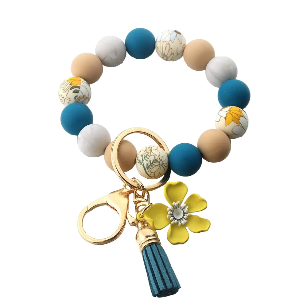 Silicone Food-Grade Bracelet Leather Tassel Women's Sunflower Keychain Accessory Small Pendant Car Key