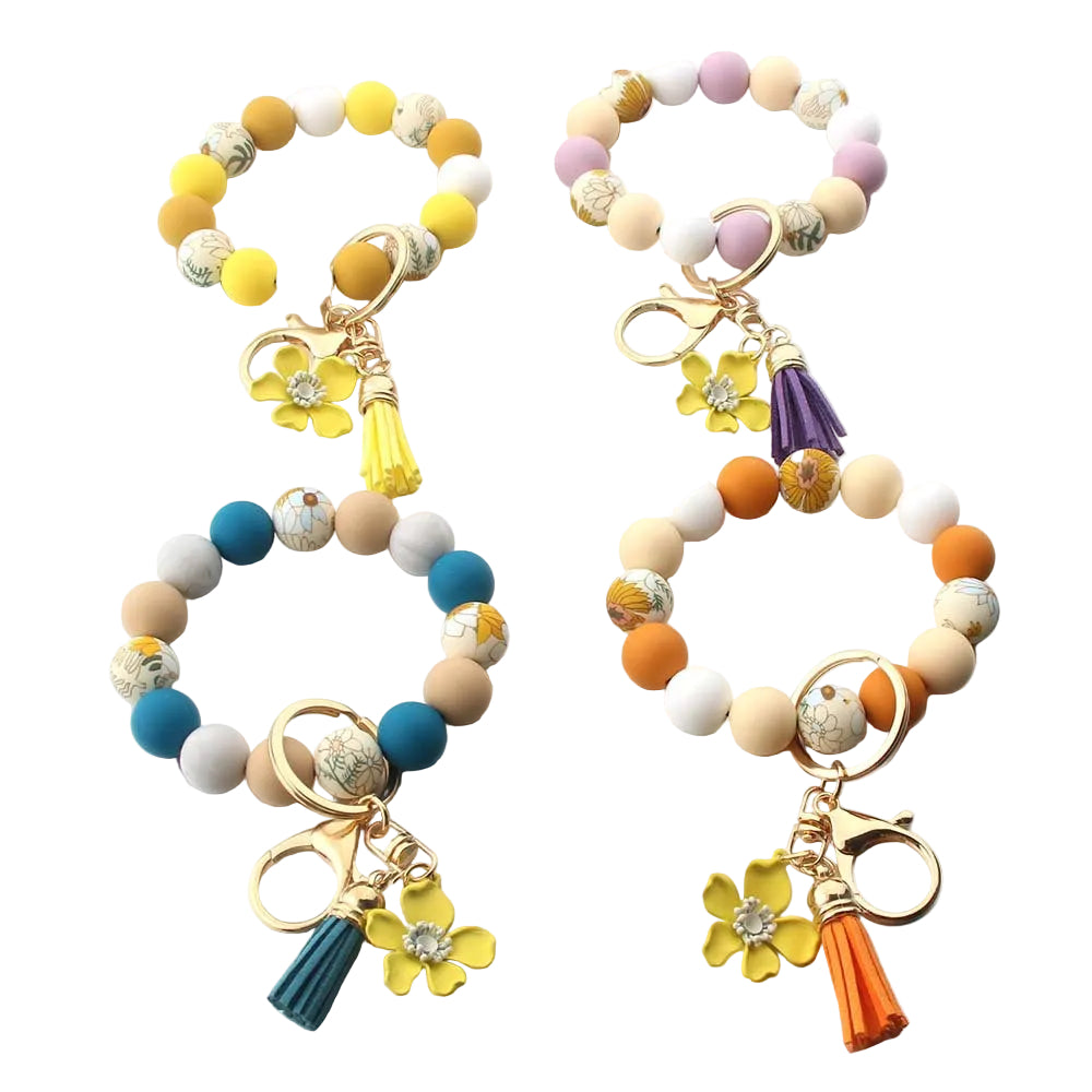 Silicone Food-Grade Bracelet Leather Tassel Women's Sunflower Keychain Accessory Small Pendant Car Key