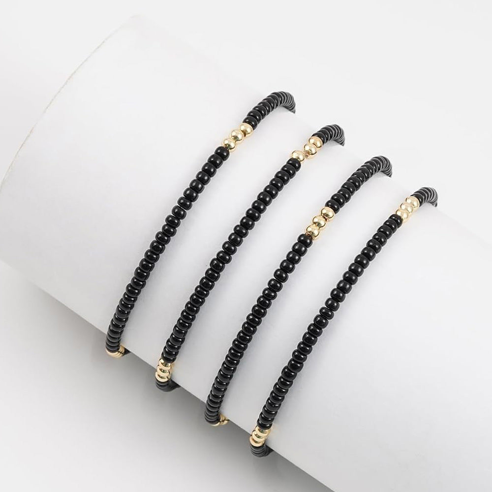 New Black Seed Bead Multi-Layer Bracelet for Women, Unique Design, Suitable for Commuting, Stackable, Light Luxury Beaded Daily Accessory