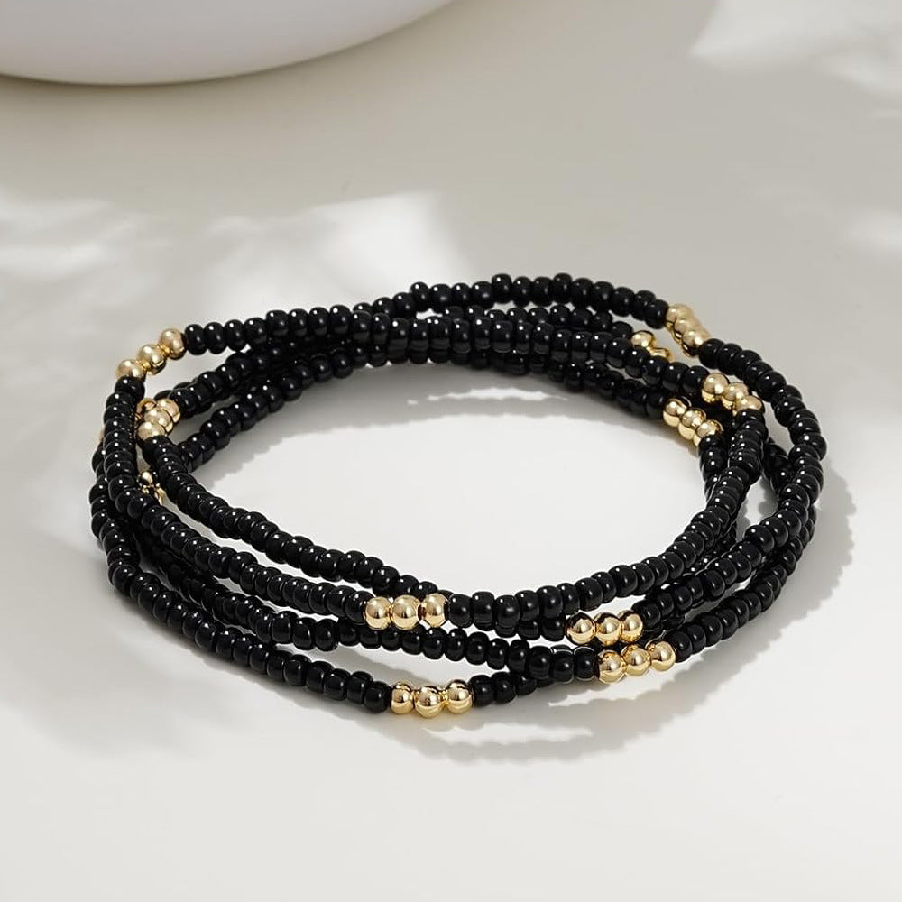 New Black Seed Bead Multi-Layer Bracelet for Women, Unique Design, Suitable for Commuting, Stackable, Light Luxury Beaded Daily Accessory