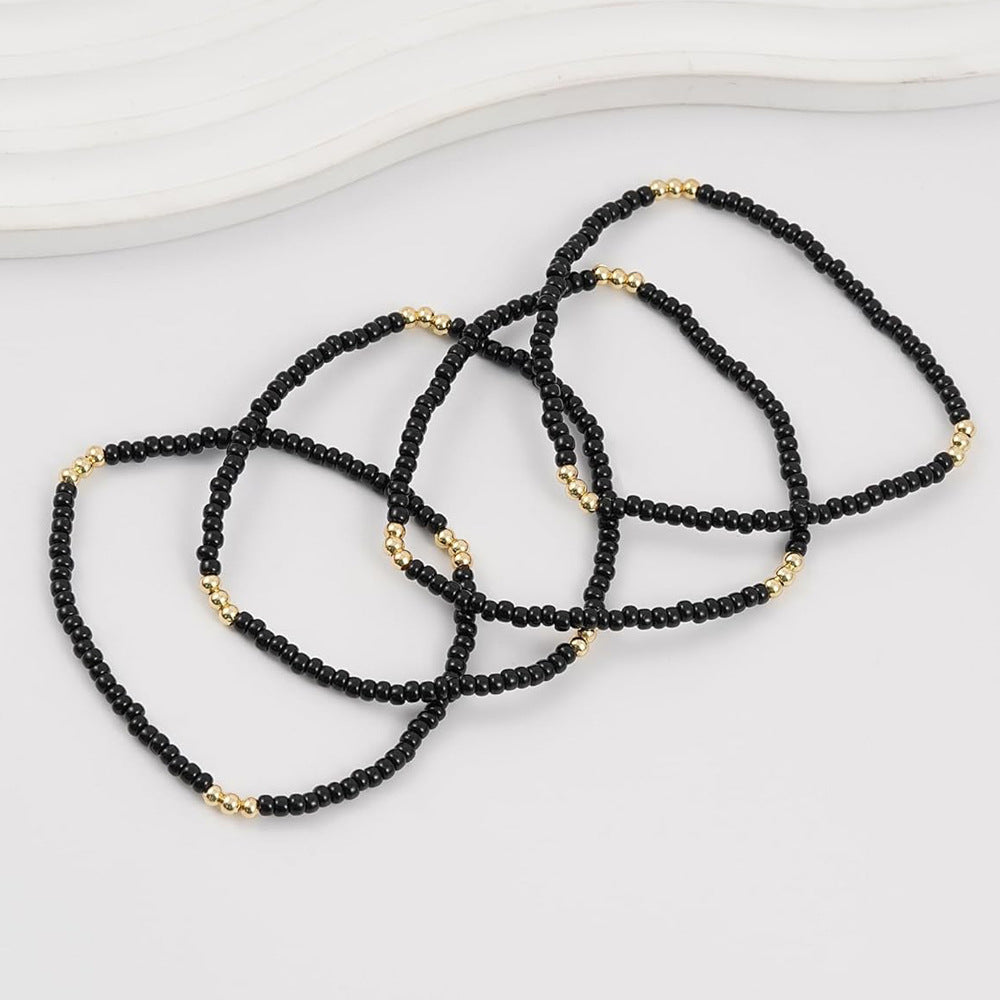 New Black Seed Bead Multi-Layer Bracelet for Women, Unique Design, Suitable for Commuting, Stackable, Light Luxury Beaded Daily Accessory