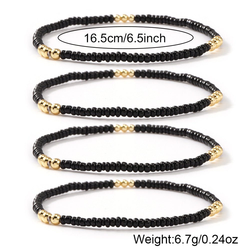 New Black Seed Bead Multi-Layer Bracelet for Women, Unique Design, Suitable for Commuting, Stackable, Light Luxury Beaded Daily Accessory