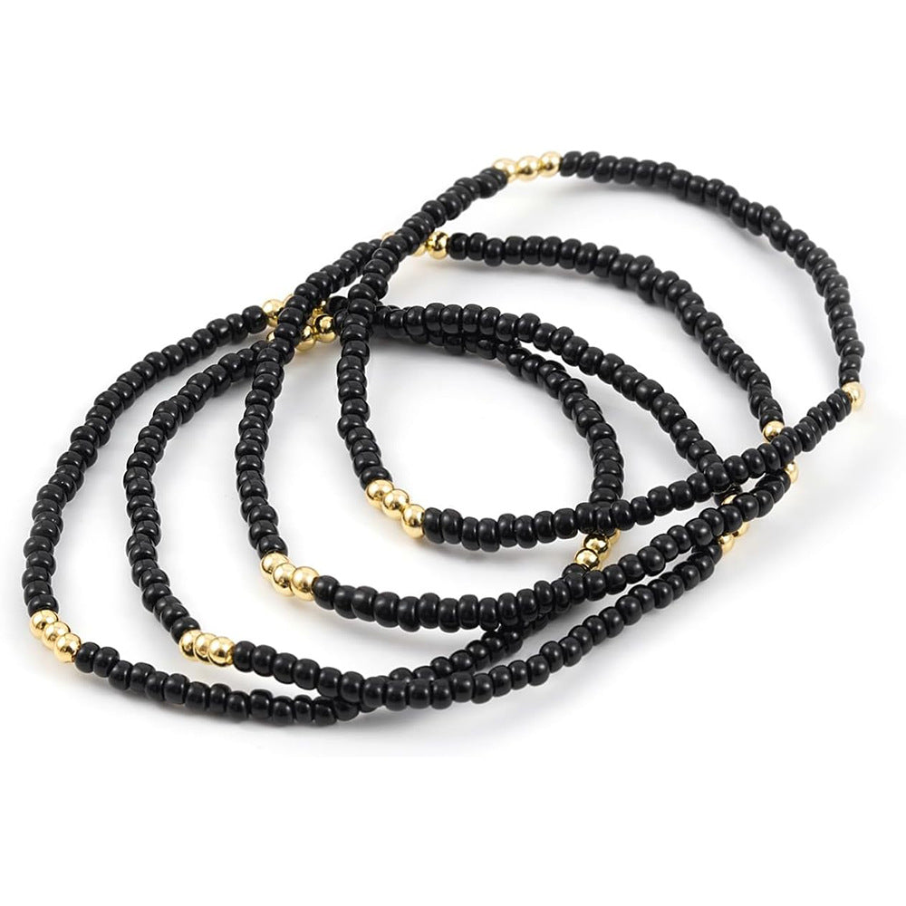 New Black Seed Bead Multi-Layer Bracelet for Women, Unique Design, Suitable for Commuting, Stackable, Light Luxury Beaded Daily Accessory