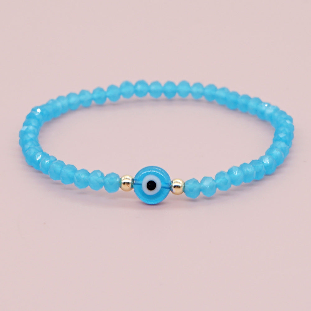 Cross-border special for European and American fashion cut crystal beads glass beaded glaze evil eye elastic bracelet for women