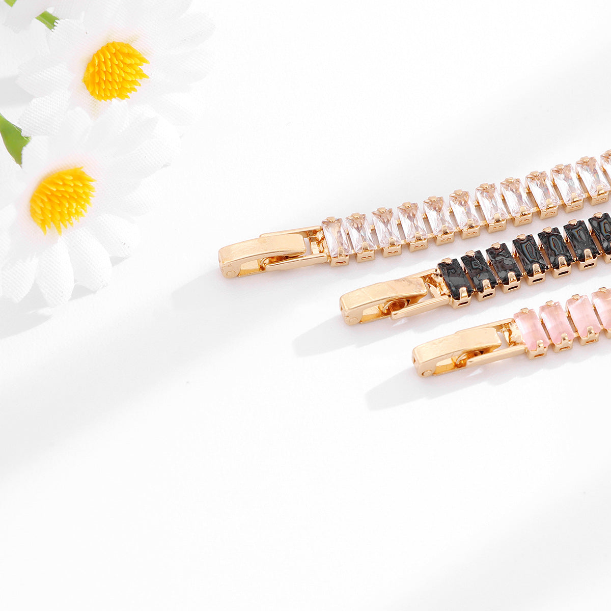 French-Style Light Luxury Colorful Gemstone Full Diamond Tennis Bracelet, Gold-Plated Bracelet, Multi-Color Versatile Jewelry Wholesale