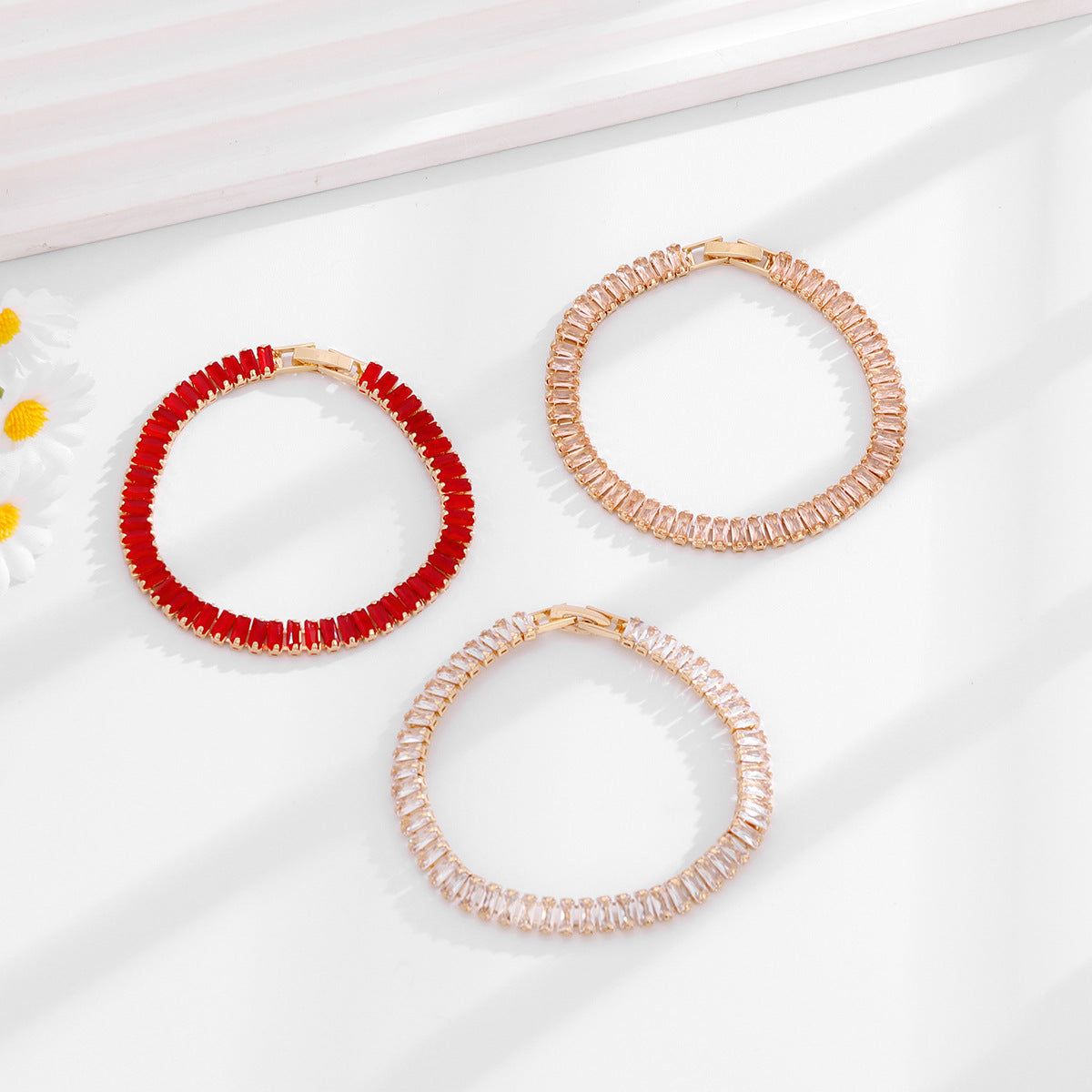 French-Style Light Luxury Colorful Gemstone Full Diamond Tennis Bracelet, Gold-Plated Bracelet, Multi-Color Versatile Jewelry Wholesale