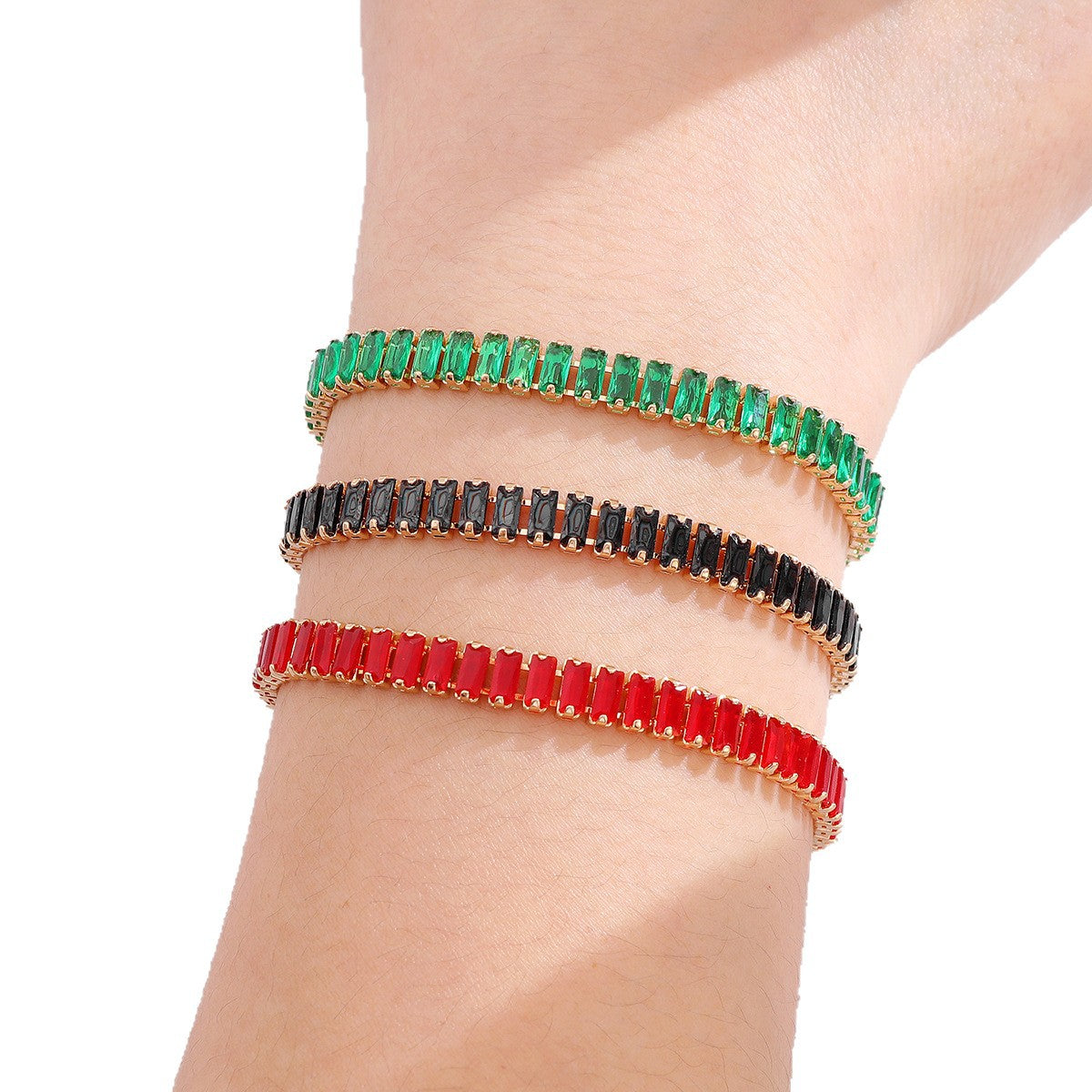 French-Style Light Luxury Colorful Gemstone Full Diamond Tennis Bracelet, Gold-Plated Bracelet, Multi-Color Versatile Jewelry Wholesale