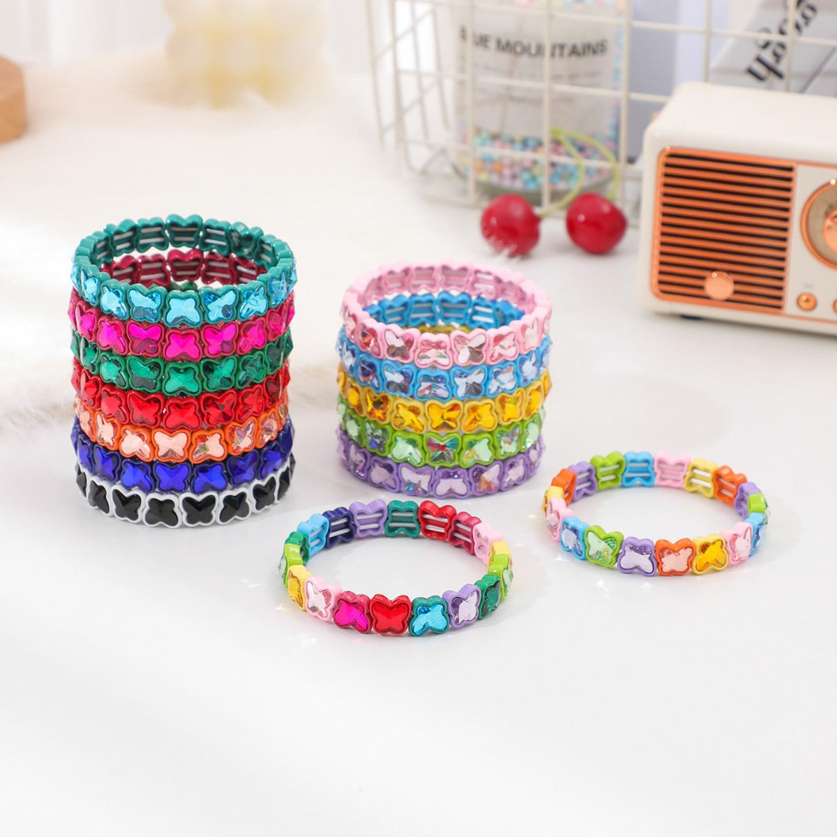Colorful Candy Dopamine Bracelet for Women, Fresh Butterfly Alloy Bracelet DIY Manufacturer Wholesale