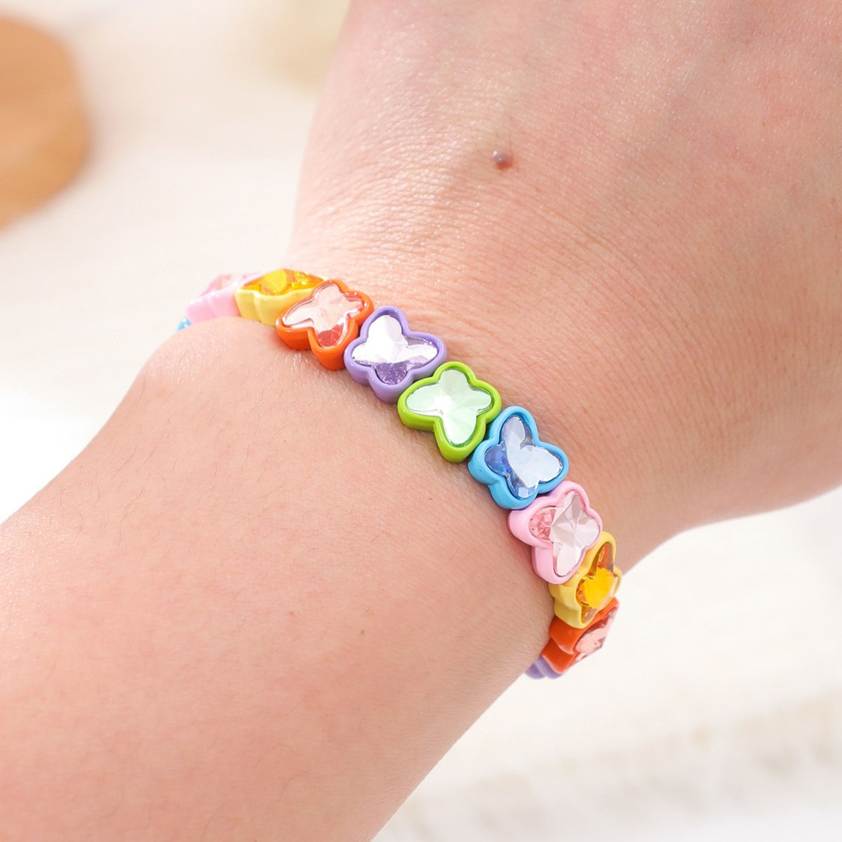 Colorful Candy Dopamine Bracelet for Women, Fresh Butterfly Alloy Bracelet DIY Manufacturer Wholesale