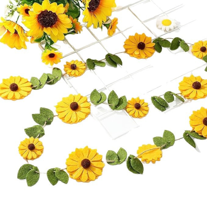 Felt Garland with Summer Flowers, Green Leaves, Hanging Daisies, Party Banner Suitable for Birthday and Baby Decorations