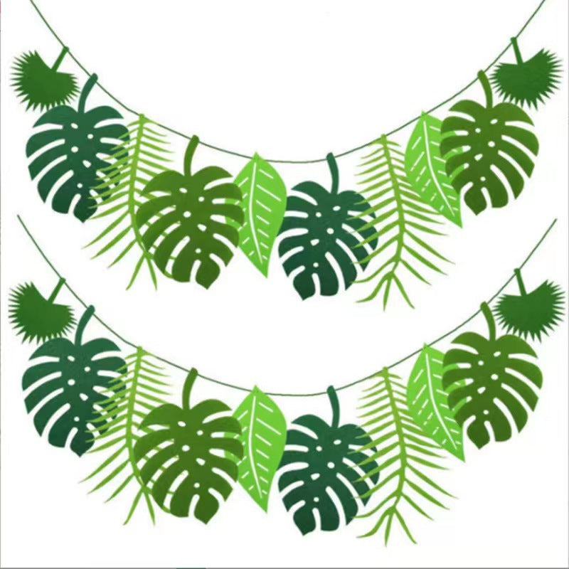 Summer Beach Flamingo Theme Pineapple Leaves Flower Felt Flag Hawaiian Party Decorations Flag