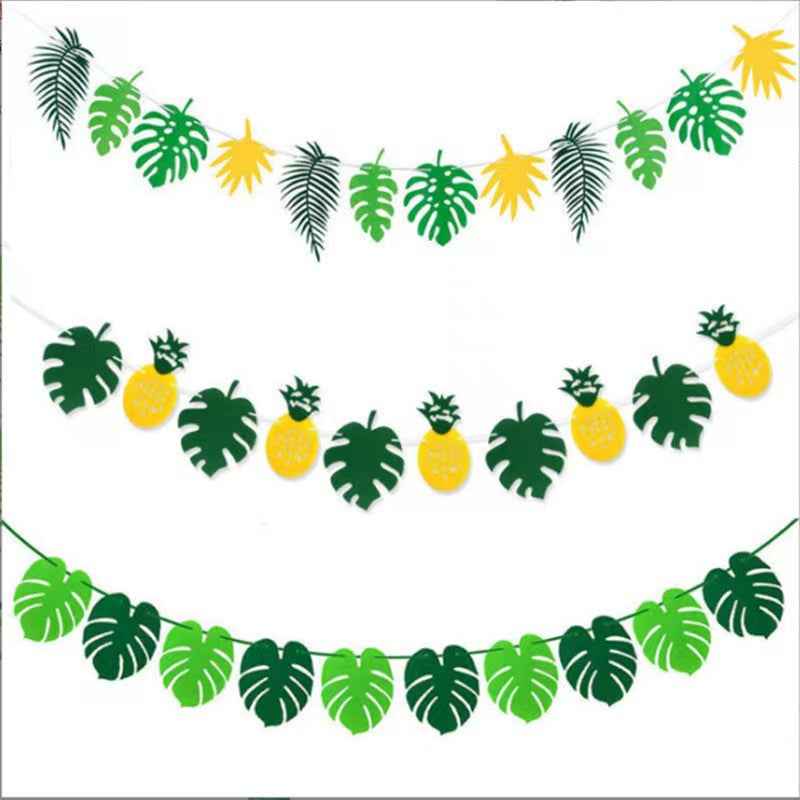 Summer Beach Flamingo Theme Pineapple Leaves Flower Felt Flag Hawaiian Party Decorations Flag