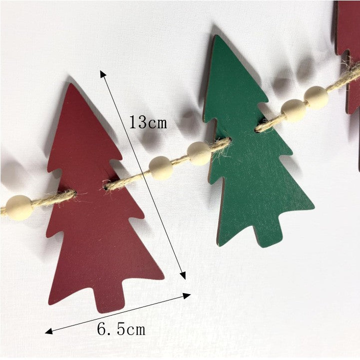 Farmhouse Felt Christmas Tree Wooden Beads Garland Hanging Decorations Banner for Mantel Fireplace Home Room