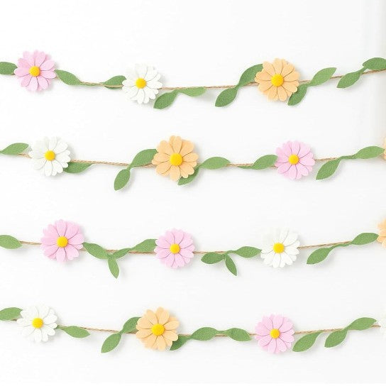 Daisy Felt Garland Bohemian Theme Happy Birthday Party Decoration Felt Flag Garland