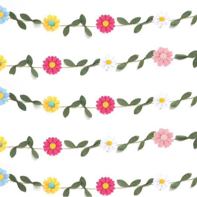 Daisy Felt Garland Bohemian Theme Happy Birthday Party Decoration Felt Flag Garland