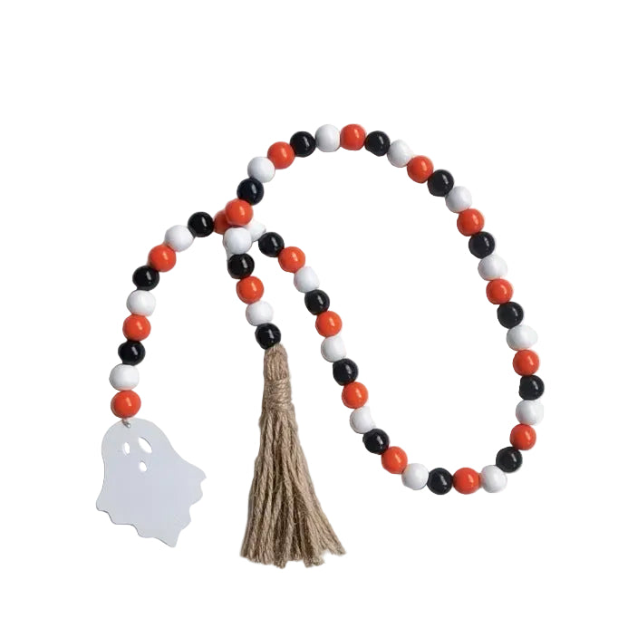 Halloween Wooden Bead Wreath Pumpkin Ghost Hemp Rope Tassel Party Decoration Hanging Ornaments