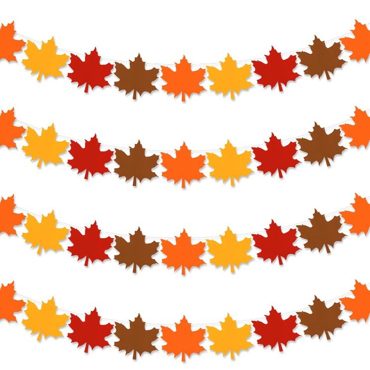 Fall Felt Wreath Maple Leaf Hanging Banner Suitable for Fall Thanksgiving Party Supplies Decoration Ornaments
