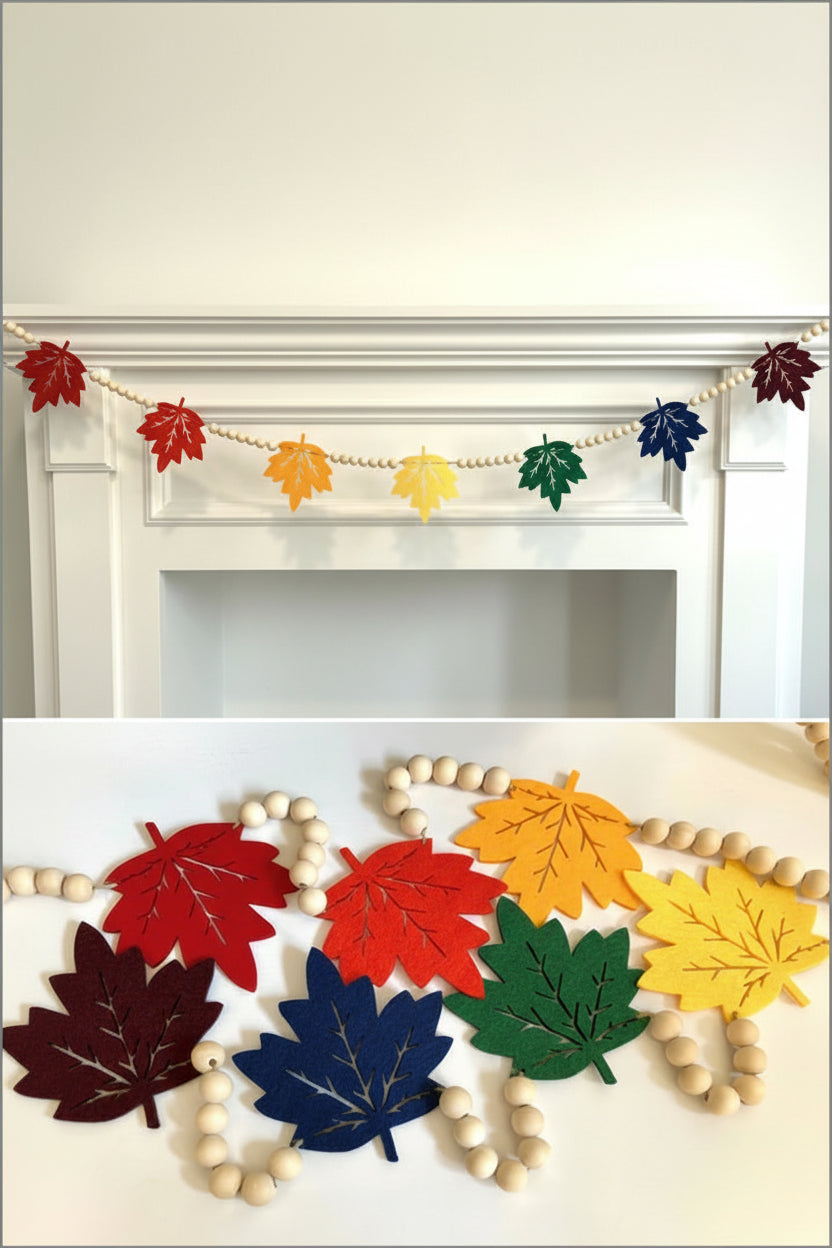 Autumn Home Decor Felt Leaves Pumpkin Wooden Beads Garments Leaves Banner Halloween Thanksgiving Decorative Hanging Ornaments