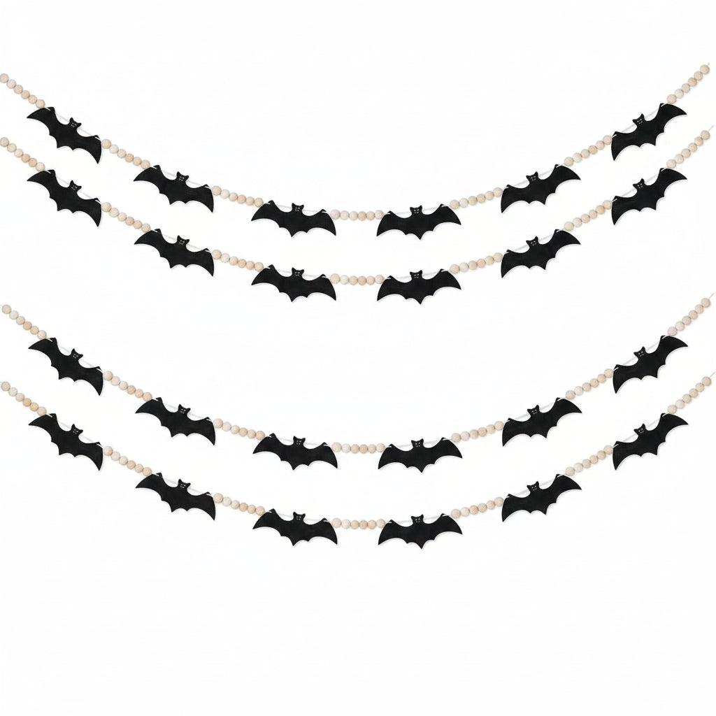 Indoor decoration felt bat wooden beads Garland for Halloween party haunted house decoration hanging ornaments